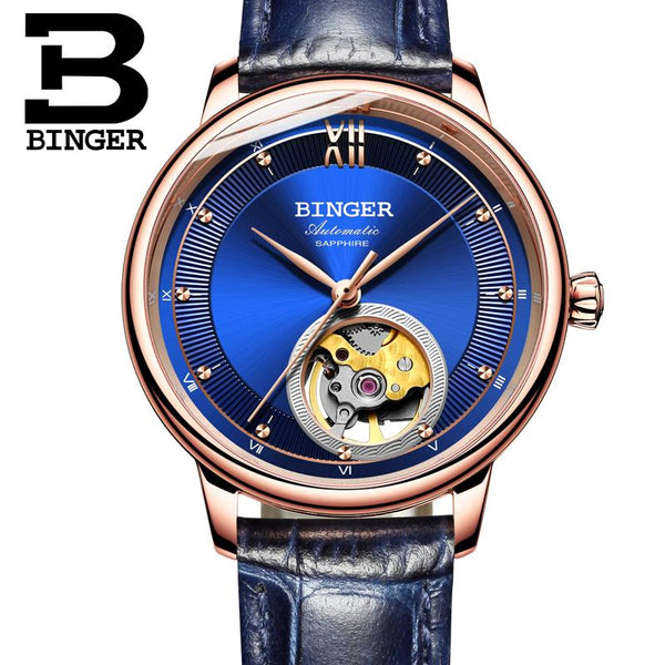 Switzerland BINGER Women's watches Ultra-thin Japan 90S5 Automatic Movemt Tourbillon sapphire Mechanical Wristwatches B-1180W-2