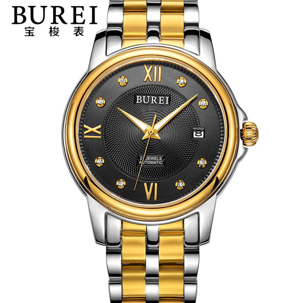 BUREI Lovers Crystal Sapphire Stainless Steel Automatic Mechanical Watch Waterproof Couple Wristwatch With Premiums Package 5017