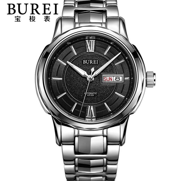 BUREI Brand Mens Sapphire Stainless Steel Automatic Mechanical Watch Waterproof Fashion Wristwatches With Premiums Package 15031