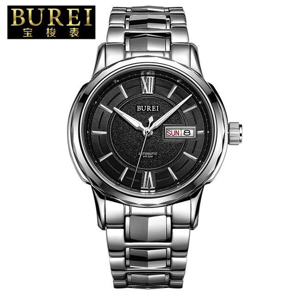 BUREI Brand Mens Sapphire Stainless Steel Automatic Mechanical Watch Waterproof Fashion Wristwatches With Premiums Package 15031