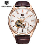 BENYAR Automatic Mechanical Skeleton Watch Men Genuine Leather tourbillon Mechanicals Mens Watches Top Brand Luxury Male Clock