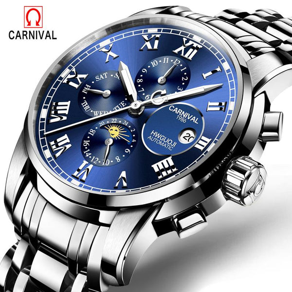 Top Brand Luxury CARNIVAL Watch Men Skeleton Automatic Mechanical Watch gold skeleton vintage watchskeleton man watch Mens Watch