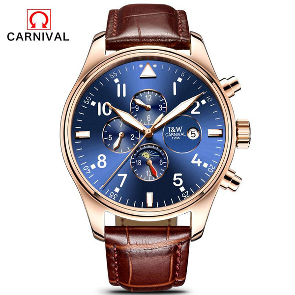 Men Casual Luminous Wrist watch Carnival Top Brand Luxury Mens Watches Sapphire Fashion Mechanical Watch Multifunction 6 Hands