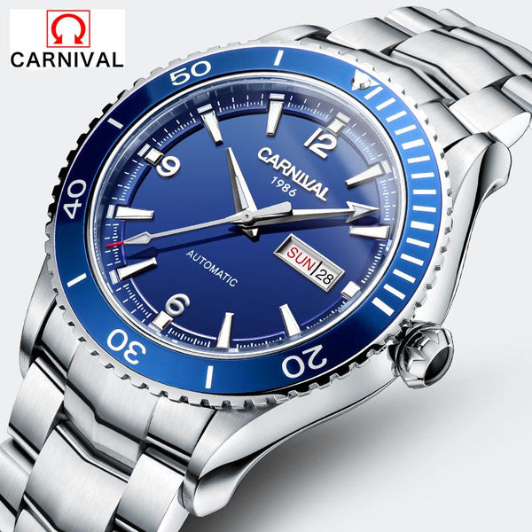 CARNIVAL Design Classic Men's Mechanical 50M Diving Series Waterproof Watches Stainless Steel Luxury Brand Watch Man Relogio