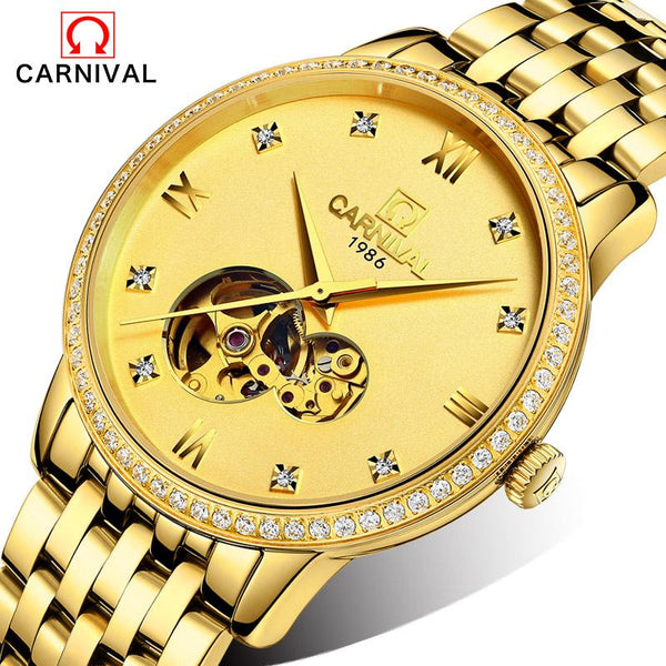 Mens Watches Top Brand Luxury Automatic Mechanical Watch Clock CARNIVAL 2017 New Series Auto Date Golden case relogio masculino