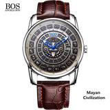 ANGELA BOS Retro 3D Maya Calendar Dial Stainless Steel Automatic Mechanical Watch Men Luminous Mens Watches Top Brand Luxury