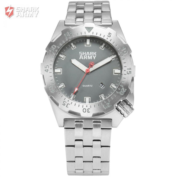 Shark Army Silver Metal Watch Bracelet 100m Water Resistant Swimming Sport Pulseira Masculina Quartz Military Wriswatch / SAW187