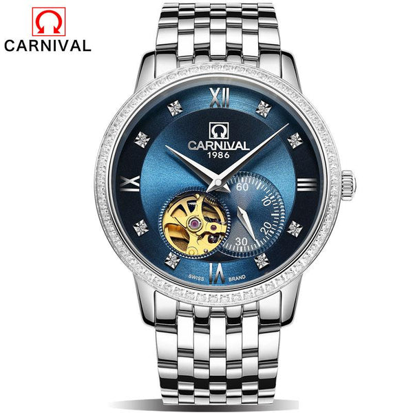 CARNIVAL 2017 gold watches Men luxury top brand stainless steel fashion skeleton automatic mechanical watches relogio masculino