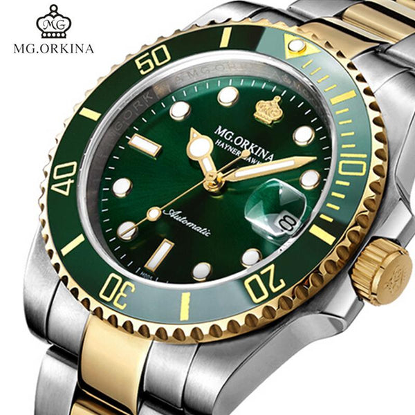 MG.ORKINA Green Stainless Steel 316L 40MM Case Auto Date Men's Mechanical Watches Diving Waterproof 30M Automatic Luminous Watch