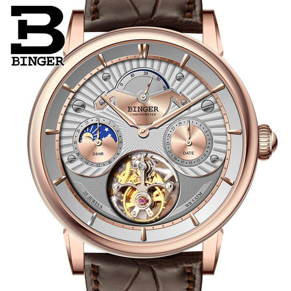 Switzerland BINGER Men Watch Brand Luxury Seagull Automatic Movemt Watches Male Tourbillon Sapphire Alligator Hide Mechanical 2