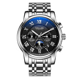 SOLLEN  function automatic mechanical watch men waterproof steel moon phase night light male watches