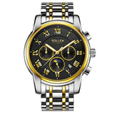 SOLLEN  function automatic mechanical watch men waterproof steel moon phase night light male watches