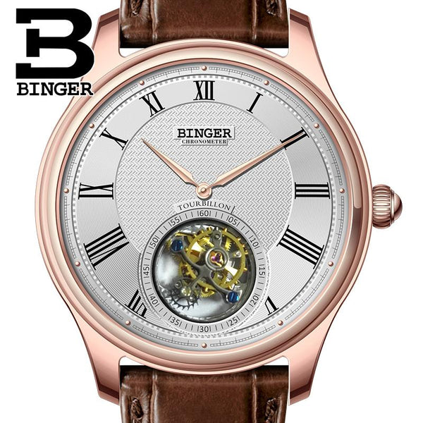 Switzerland BINGER Watches Men Seagull Automatic Movemt Watch Male Tourbillon Sapphire Alligator Hide Mechanical Brand Luxury 3