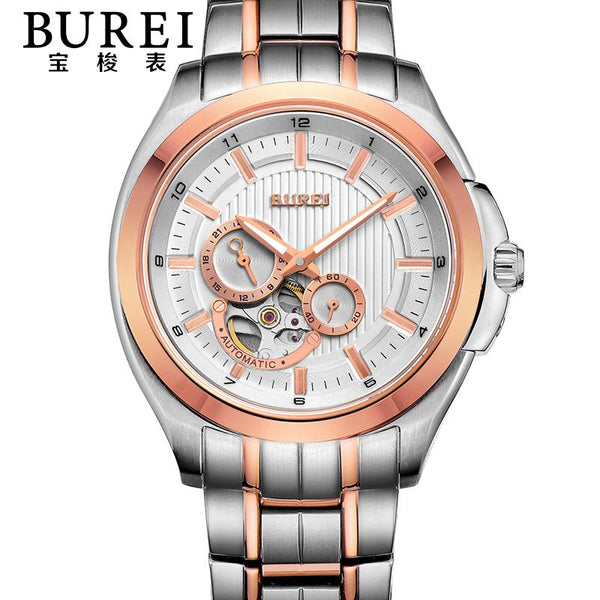 BUREI Brand Men Sapphire Stainless Steel Automatic Mechanical Watch Waterproof Luminous Wristwatches With Premiums Package 5025