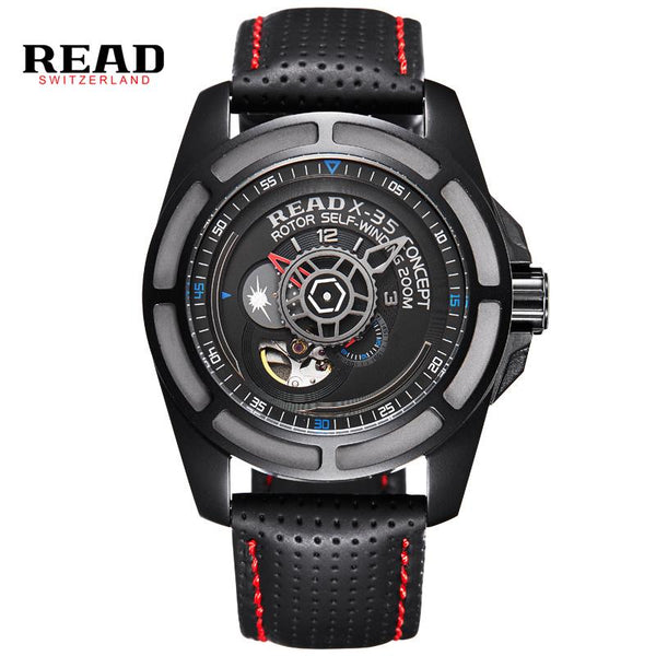 READ brand leather band luxury quality men male military clock table man watches automatic mechanical movement R8090G