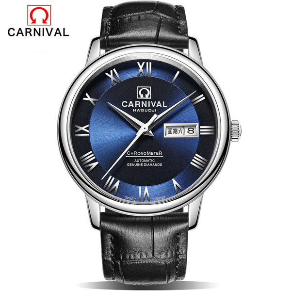 2017 Fashion CARNIVAL Watches Mens Automatic Mechanical Watch AUTO Date Analog Leather Sport Men Wristwatch Relogio Masculino