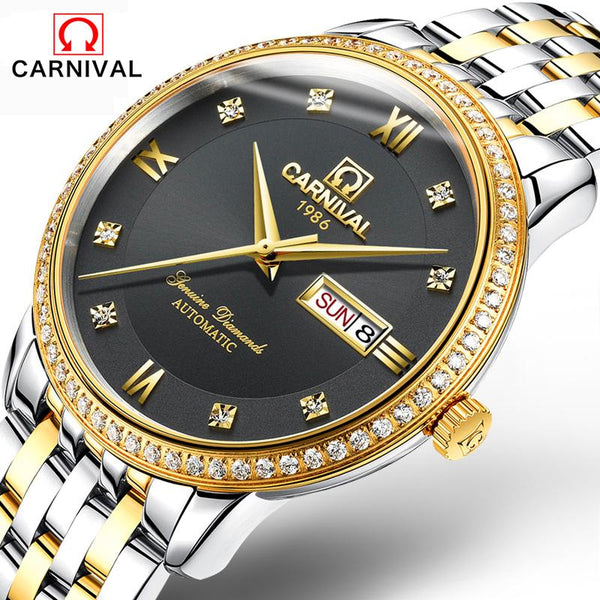 CARNIVAL Mens Tourbillon Mechanical Watches Top Brand Luxury Full Steel Waterproof Watch Men Business Automatic Wristwatches For