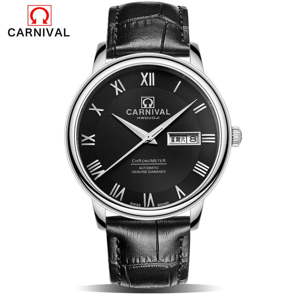 CARNIVAL Luxury Brand Mechanical Watches Men Skeleton Dial Clock Roman Casual Wristwatches Men Mechanical Hand Wind Watch Relogi