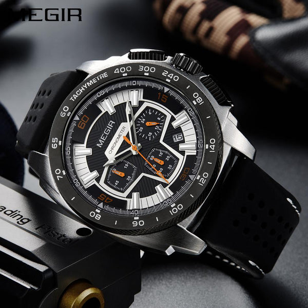 MEGIR Men's Casual Watch Silicone Band Waterproof Army Military Chronograph Sport Watch Male Creative Clock For Birthday Gifts