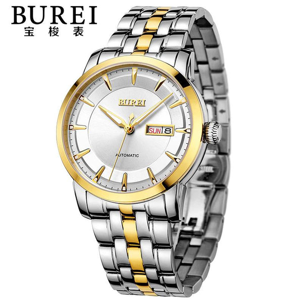 BUREI Luxury Mens Crystal Sapphire Lens Automatic Mechanical Watch Waterproof Male Wristwatches With Premiums Package 15013