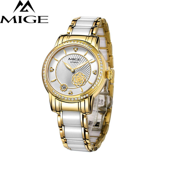 MIGE Retro Fashion Women Watches Quartz Calendar Rhinestones Ceramics Bracelet Butterfly Buckle Relogio Feminino New Arrivals