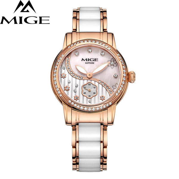 MIGE Fashion Women Quartz Watches Top Brand Luxury Synthetic Sapphire Crystal Rhinestone Ceramic Watch Bands Relogio Feminino