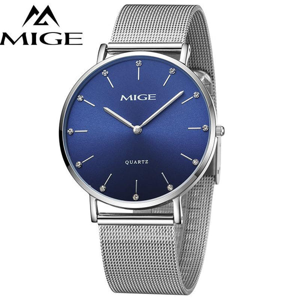 MIGE Fashion Quartz Watches Men Synthetic Sapphire Crystal Rhinestones Japan Movement Genuine Leather Watchband Relogio Feminino