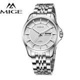 MIGE Watches Men Mechanical Wristwatch Calendar Date Synthetic Sapphire Crystal Rhinestones Water Resistant Full Stainless Steel