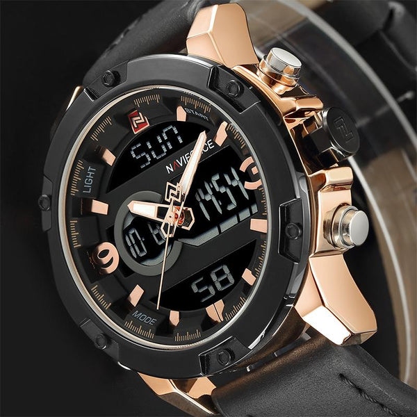 NAVIFORCE Luxury Brand Men Military Sport Watches Mens LED Analog Digital Watch Male Army Leather Quartz Clock Relogio Masculino