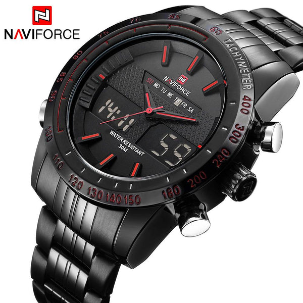 Watches men NAVIFORCE 9024 luxury brand Full Steel Quartz Clock Digital LED Watch Army Military Sport watch relogio masculino