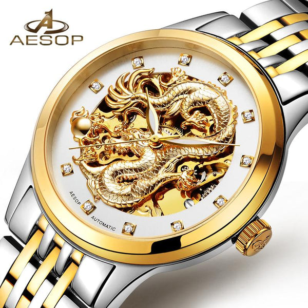 AESOP Luxury Watch Men Automatic Mechanical Wrist Wristwatch Gold Dragon Waterproof Male Clock Relogio Masculino Famous Brand 40