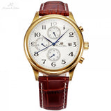 KS Brand IMPERIAL Series 3 Dial Date Month Day Display Brown Leather Strap Men Auto Mechanical Golden Luxury Watch Gift /KS155