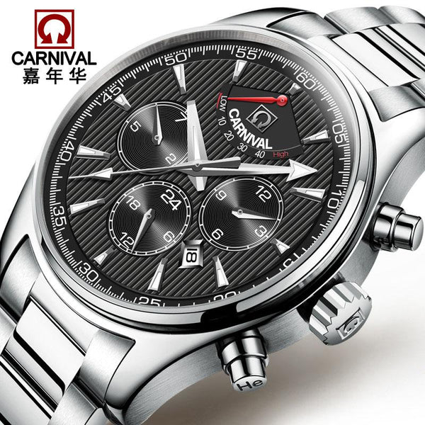 Carnival Business Automatic Mechanical Watches Mens Top Brand Luxury Stainless Steel Watch Men Waterproof Clock erkek kol saati