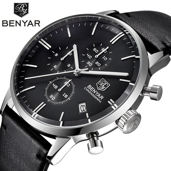 BENYAR Fashion Luxury Brand Men's Leather Watch Business Quartz Watch Mens Waterproof Chronograph Watches Relojes Hombre 2017