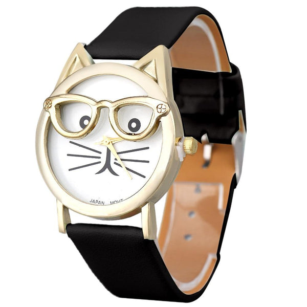 BIG Discount Relogio Feminino Montre femme Cute Glasses Cat Analog Quartz Dial Wrist Ladies Watches Women Gift Fashion Brand