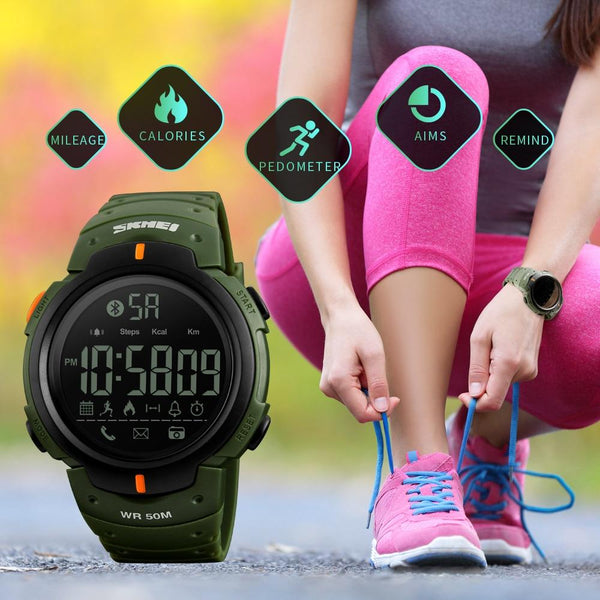 SKMEI Bluetooth Calorie Pedometer Smart Watch for Men LED Water Shock Proof Clock Multifunction Electronic Digital Watches Sport