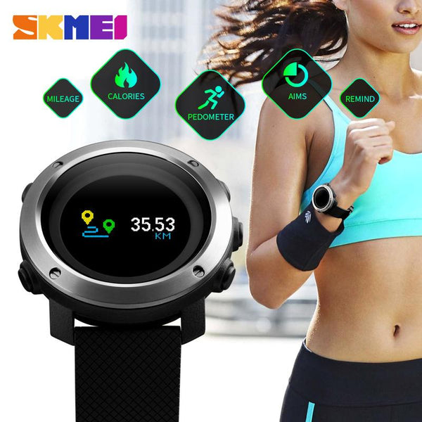 SKMEI  Fashion Compass Watch Men Women Screen Pedometer Sports Watch Waterproof Outdoor OLED Display Digital Wristwatches