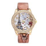 MINHIN Boho Leather Band Wrist Watches Eiffel Tower Design Women's Quartz Watch Rhinestone Gold Watches Fashion Smart Watch