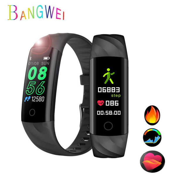 BANGWEI New Mens Smart Watch Men Waterproof Sports Fitness Tracker Blood Pressure Heart rate Monitoring Digital Electronic Clock