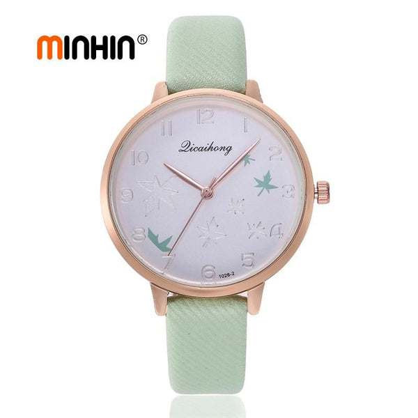 MINHIN Top Brand Luxury Watches Leather Watchband Maple Leaf Design Women's Watch Bracelet Smart Watches Gift