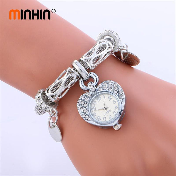 MINHIN Personalized Smart Watch Gold Silver Chain Wrist Bracelet Watch Love Heart Pendant Women Watches Luxury Quartz Watch